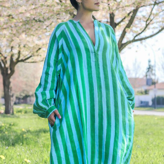 Kate Austin Designs Linen Ruby Dress (Garden Stripe) - Victoire BoutiqueKate Austin DesignsDresses Ottawa Boutique Shopping Clothing