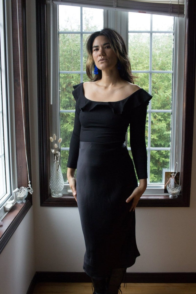 Jacoba Jane Classic Silk Satin Midi Skirt (Black) - Victoire BoutiqueJacoba JaneBottoms Ottawa Boutique Shopping Clothing