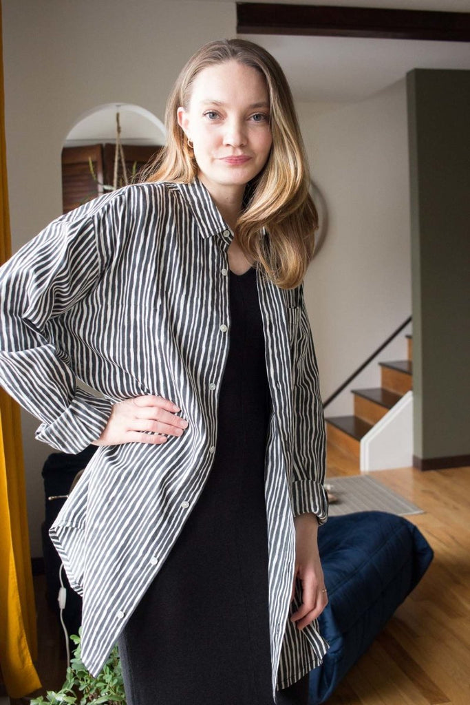 Kate Austin Designs Claude Shirt (Black & White Stripe) - Victoire BoutiqueKate Austin DesignsTops Ottawa Boutique Shopping Clothing