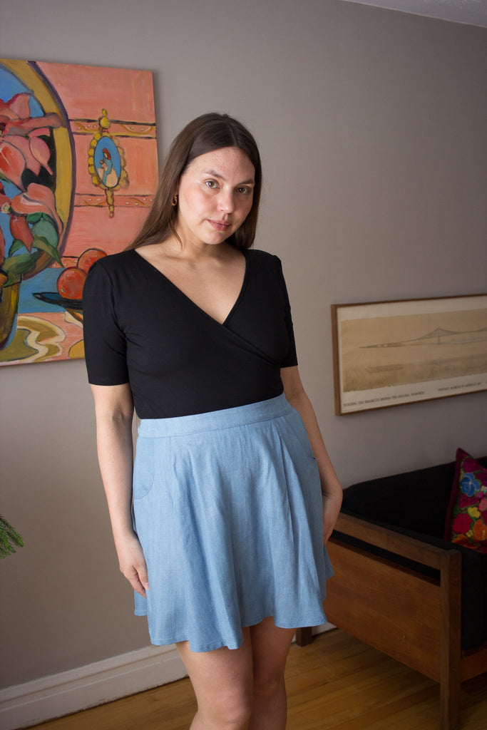 Meemoza Brigitte Mini Skirt (Blue Tencel) - Victoire BoutiqueMeemozabottoms Ottawa Boutique Shopping Clothing