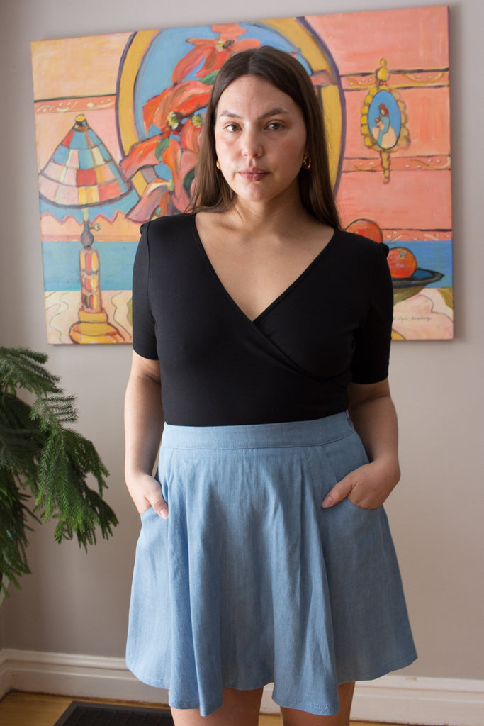 Meemoza Brigitte Mini Skirt (Blue Tencel) - Victoire BoutiqueMeemozabottoms Ottawa Boutique Shopping Clothing