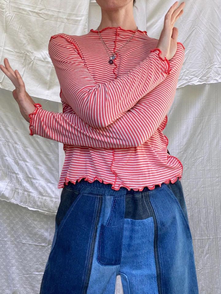 Olive Rose Wiggley Long Sleeve Top (Red Stripes OOAK) - Victoire BoutiqueOlive RoseTops Ottawa Boutique Shopping Clothing