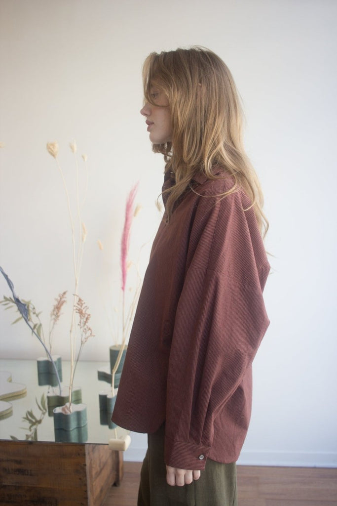 A Bronze Age Robbie Shirt (Wine Stripe) - Victoire BoutiqueA Bronze AgeTops Ottawa Boutique Shopping Clothing