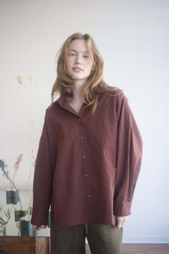 A Bronze Age Robbie Shirt (Wine Stripe) - Victoire BoutiqueA Bronze AgeTops Ottawa Boutique Shopping Clothing
