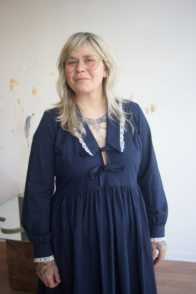 A Bronze Age Woolf Dress (Navy Dimple) - Victoire BoutiqueA Bronze AgeDresses Ottawa Boutique Shopping Clothing