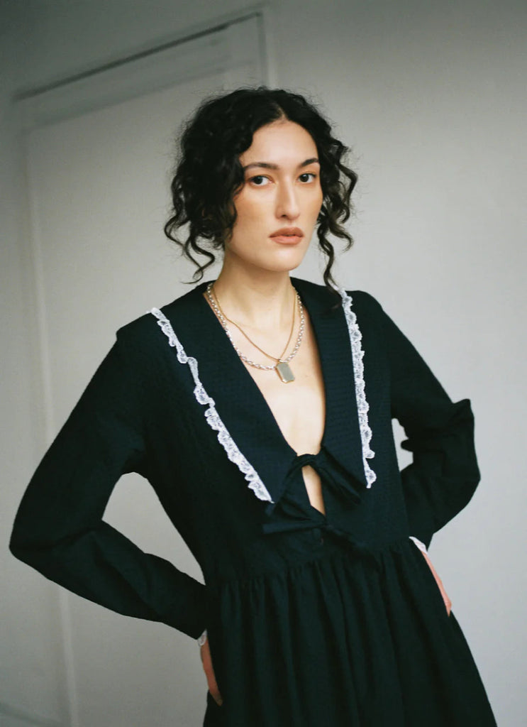 A Bronze Age Woolf Dress (Navy Dimple) - Victoire BoutiqueA Bronze AgeDresses Ottawa Boutique Shopping Clothing