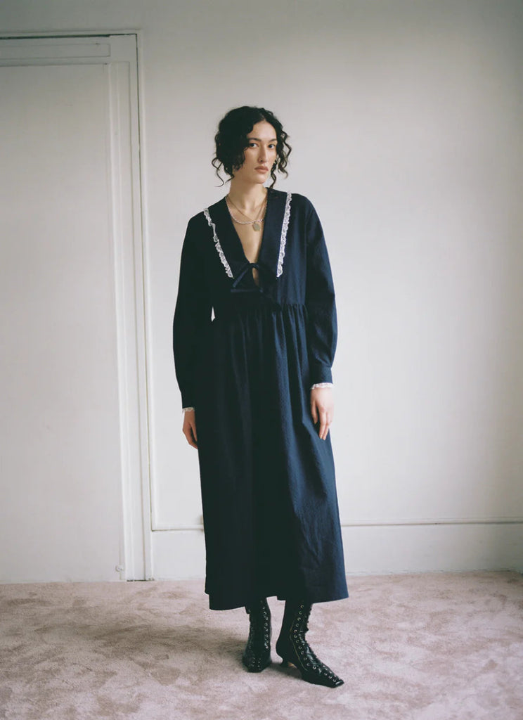 A Bronze Age Woolf Dress (Navy Dimple) - Victoire BoutiqueA Bronze AgeDresses Ottawa Boutique Shopping Clothing