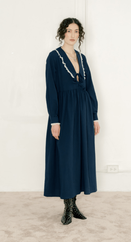 A Bronze Age Woolf Dress (Navy Dimple) - Victoire BoutiqueA Bronze AgeDresses Ottawa Boutique Shopping Clothing