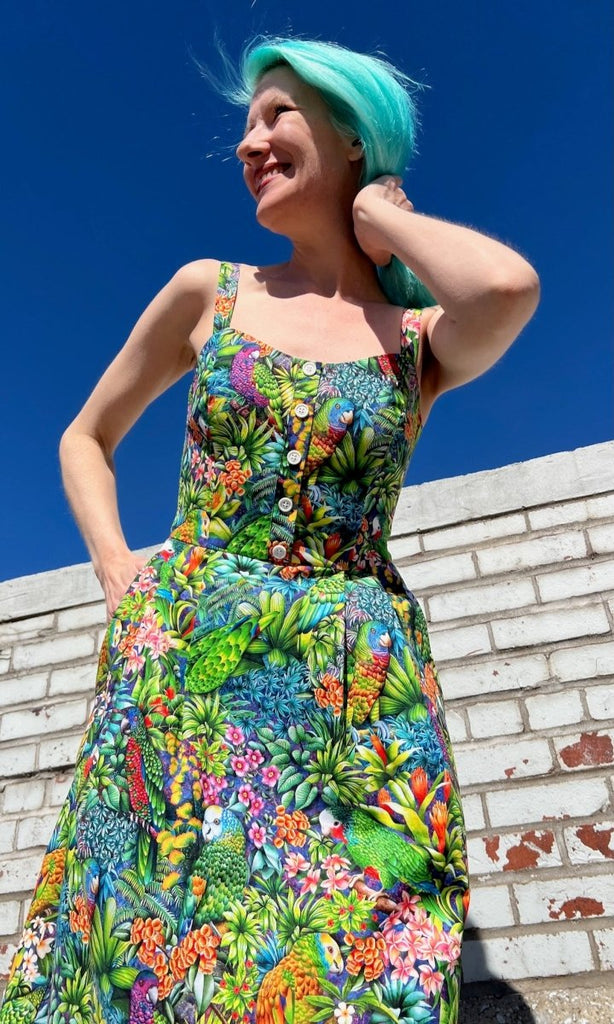 Birds of North America Corncrake Dress (Parrot Jungle) - Victoire BoutiqueBirds of North AmericaDresses Ottawa Boutique Shopping Clothing