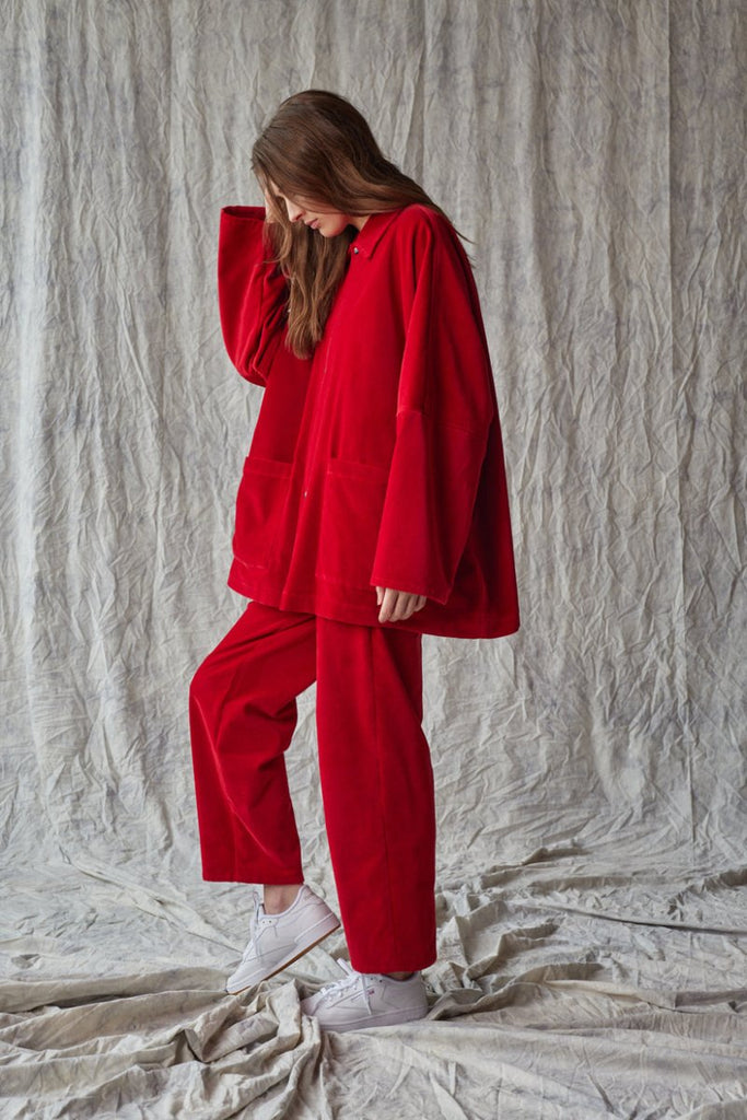 Devlyn van Loon Oversized Shirt Jacket (Red Velvet) - Victoire BoutiqueDevlyn Van LoonTops Ottawa Boutique Shopping Clothing