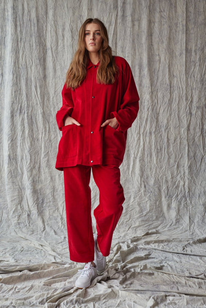 Devlyn van Loon Oversized Shirt Jacket (Red Velvet) - Victoire BoutiqueDevlyn Van LoonTops Ottawa Boutique Shopping Clothing