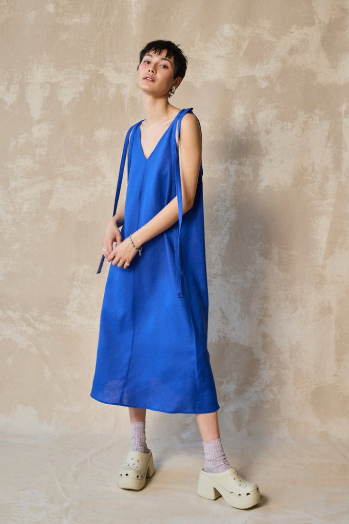 Devlyn van Loon Tie Shoulder Dress (Lapis) - Victoire BoutiqueDevlyn Van LoonDresses Ottawa Boutique Shopping Clothing