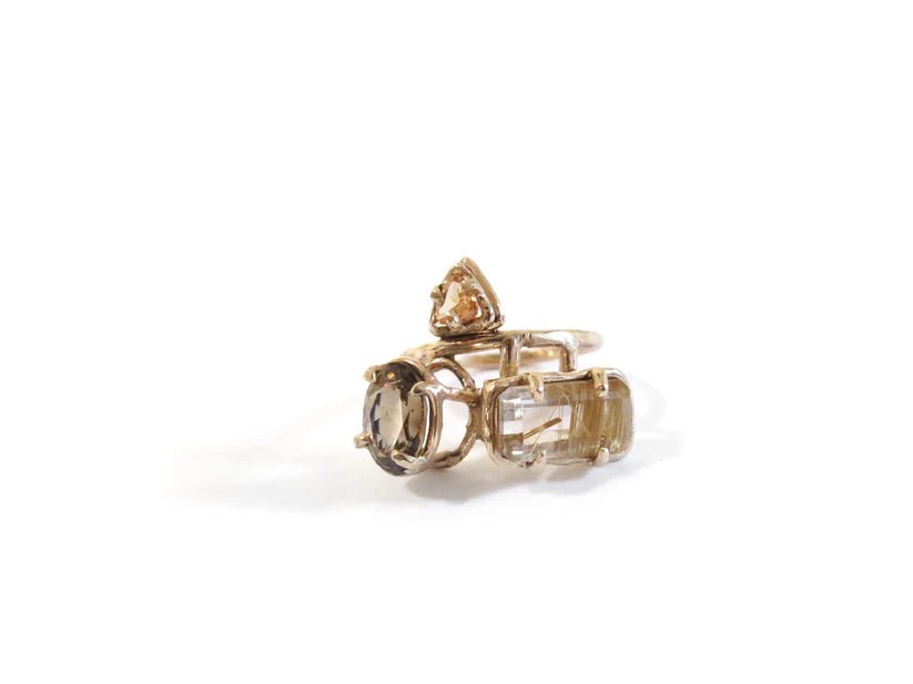 Elaine Ho 14K Gold Ring (Smokey Quartz, Spessartine Garnet & Rutilated Quartz) - Victoire BoutiqueElaine HoRings Ottawa Boutique Shopping Clothing