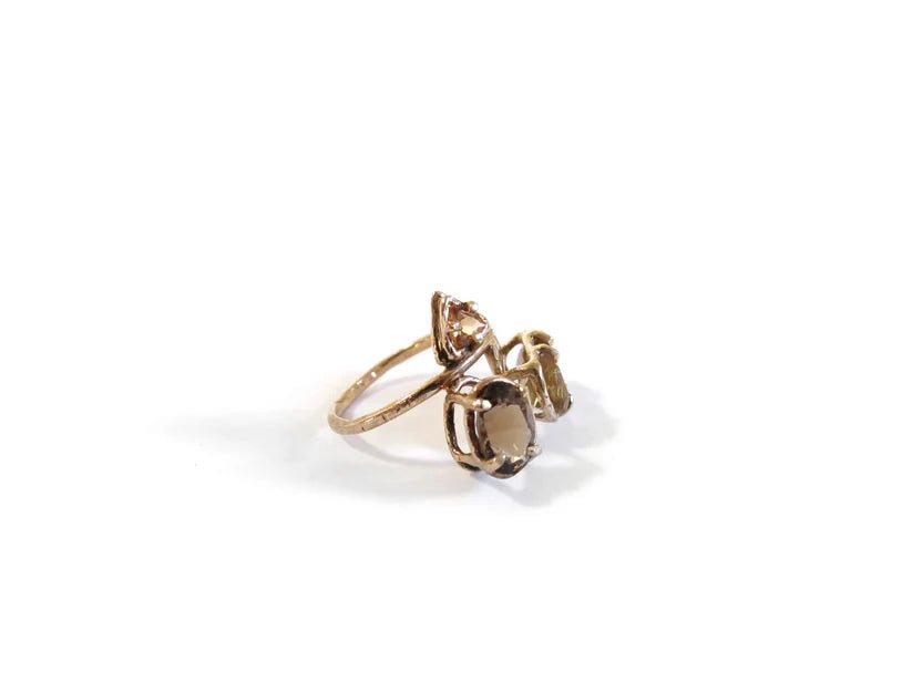 Elaine Ho 14K Gold Ring (Smokey Quartz, Spessartine Garnet & Rutilated Quartz) - Victoire BoutiqueElaine HoRings Ottawa Boutique Shopping Clothing