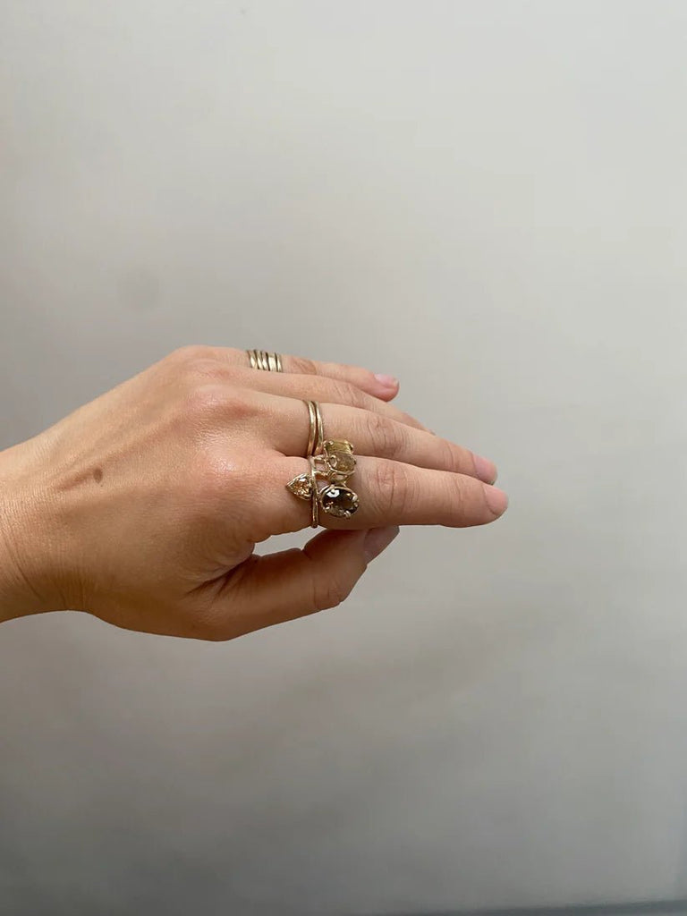 Elaine Ho 14K Gold Ring (Smokey Quartz, Spessartine Garnet & Rutilated Quartz) - Victoire BoutiqueElaine HoRings Ottawa Boutique Shopping Clothing