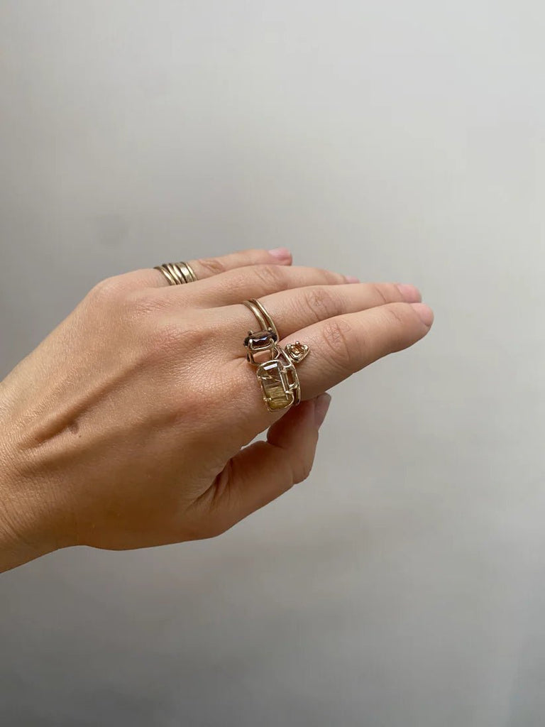 Elaine Ho 14K Gold Ring (Smokey Quartz, Spessartine Garnet & Rutilated Quartz) - Victoire BoutiqueElaine HoRings Ottawa Boutique Shopping Clothing