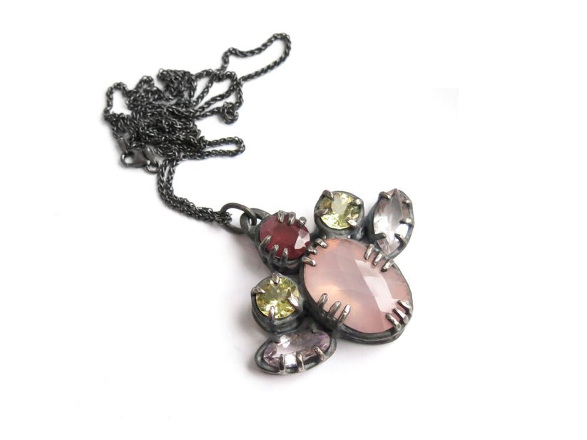 Elaine Ho Pendant Necklace (Rose Quartz, Pink Sapphire, Lemon Quartz & Amethyst) - Victoire BoutiqueElaine HoNecklaces Ottawa Boutique Shopping Clothing