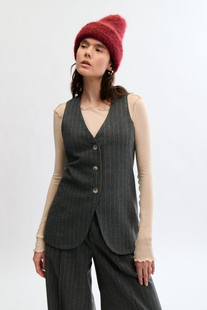 Eliza Faulkner Juliette Vest - Grey Pinstripe (Online Exclusive) - Victoire BoutiqueEliza FaulknerOuterwear Ottawa Boutique Shopping Clothing