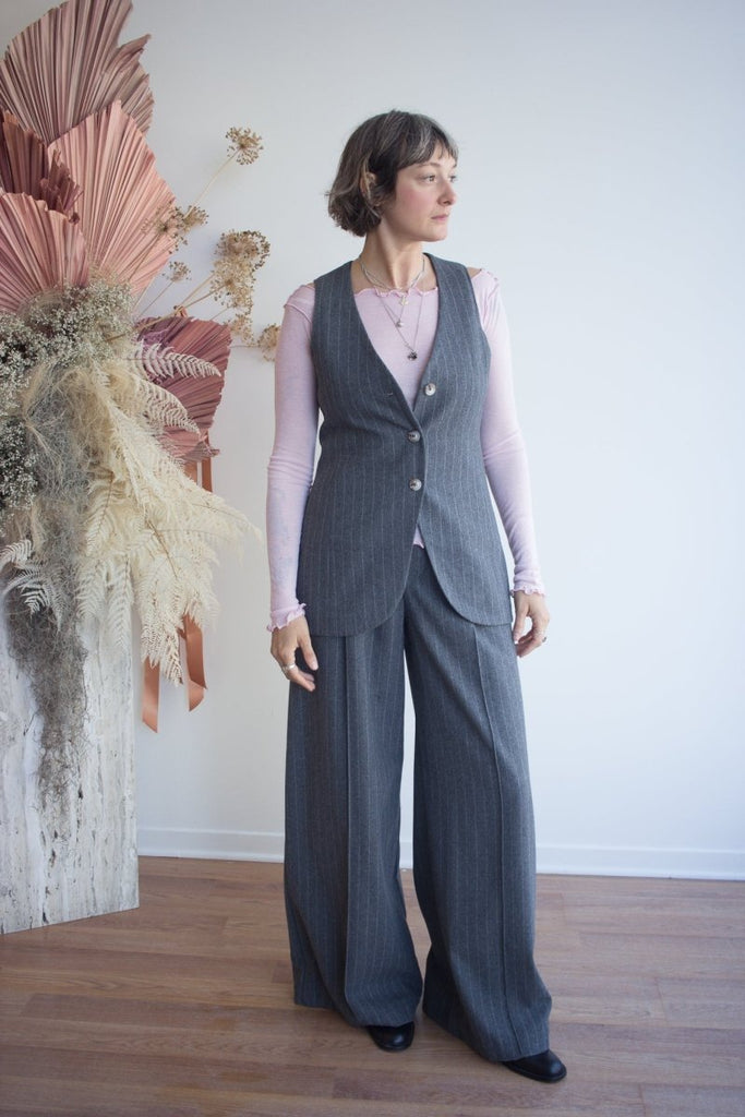 Eliza Faulkner Juliette Vest - Grey Pinstripe (Online Exclusive) - Victoire BoutiqueEliza FaulknerOuterwear Ottawa Boutique Shopping Clothing