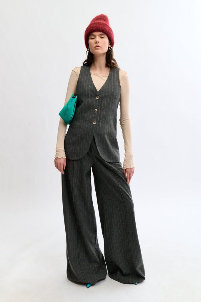 Eliza Faulkner Juliette Vest - Grey Pinstripe (Online Exclusive) - Victoire BoutiqueEliza FaulknerOuterwear Ottawa Boutique Shopping Clothing