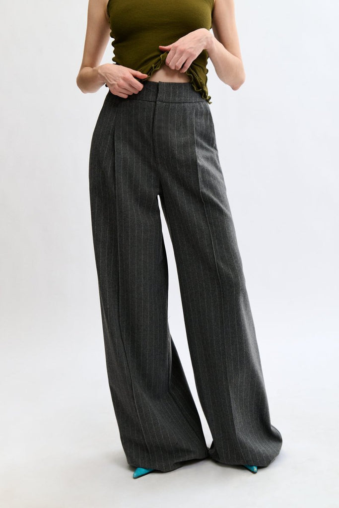 Eliza Faulkner Lavoy Pant - Grey Pinstripe (Online Exclusive) - Victoire BoutiqueEliza FaulknerBottoms Ottawa Boutique Shopping Clothing