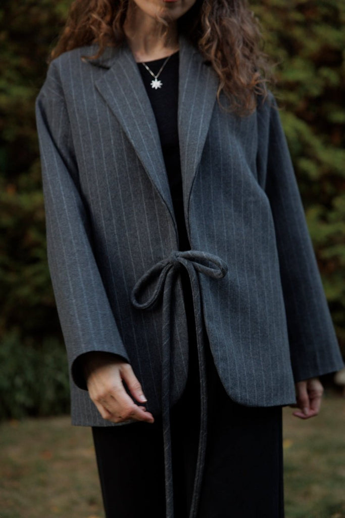 Eliza Faulkner Mara Coat - Grey Pinstripe (In - Store) - Victoire BoutiqueEliza FaulknerOuterwear Ottawa Boutique Shopping Clothing