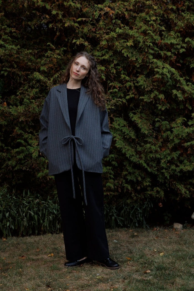 Eliza Faulkner Mara Coat - Grey Pinstripe (In - Store) - Victoire BoutiqueEliza FaulknerOuterwear Ottawa Boutique Shopping Clothing