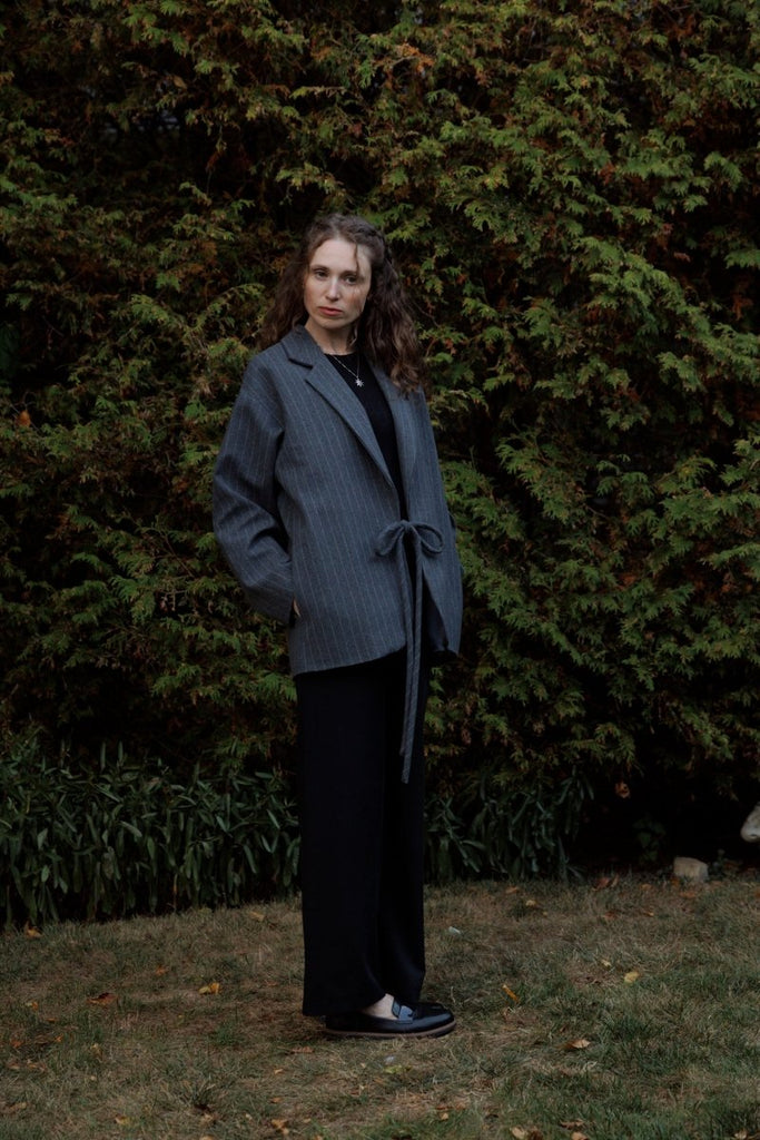 Eliza Faulkner Mara Coat - Grey Pinstripe (In - Store) - Victoire BoutiqueEliza FaulknerOuterwear Ottawa Boutique Shopping Clothing