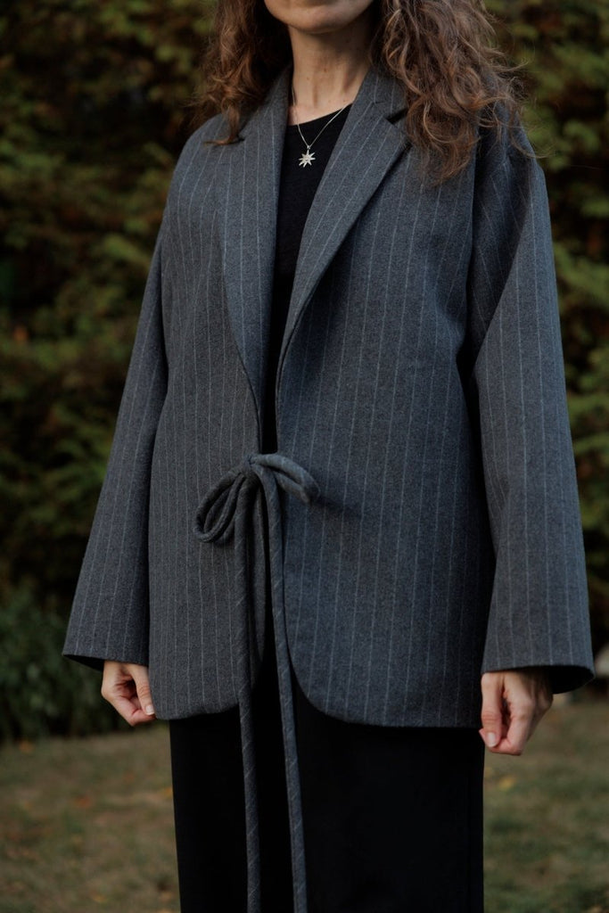 Eliza Faulkner Mara Coat - Grey Pinstripe (In - Store) - Victoire BoutiqueEliza FaulknerOuterwear Ottawa Boutique Shopping Clothing