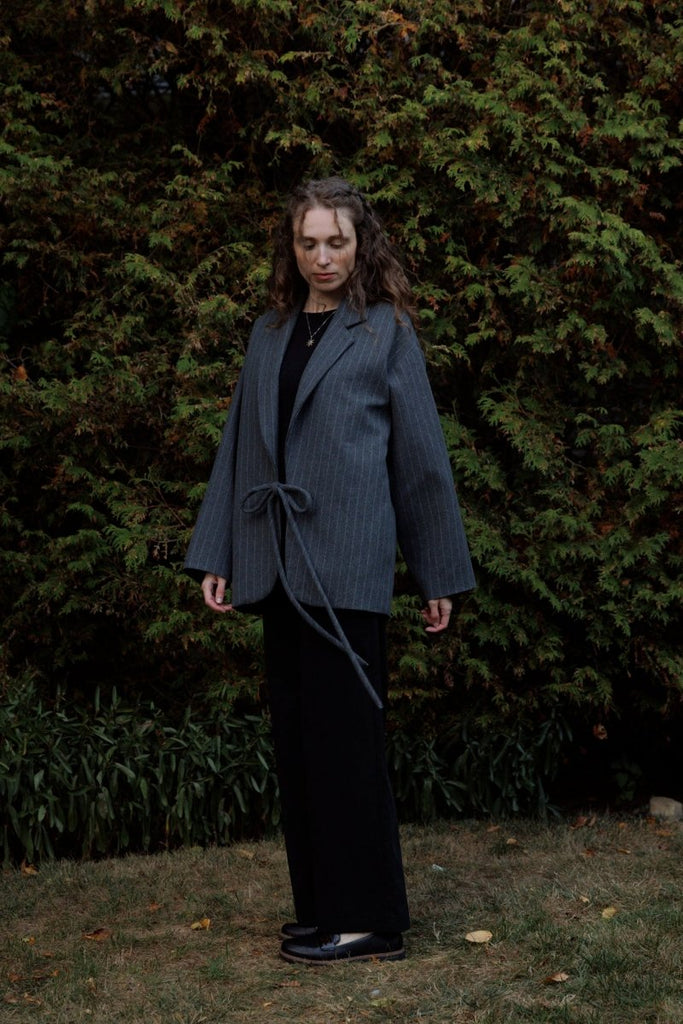 Eliza Faulkner Mara Coat - Grey Pinstripe (In - Store) - Victoire BoutiqueEliza FaulknerOuterwear Ottawa Boutique Shopping Clothing