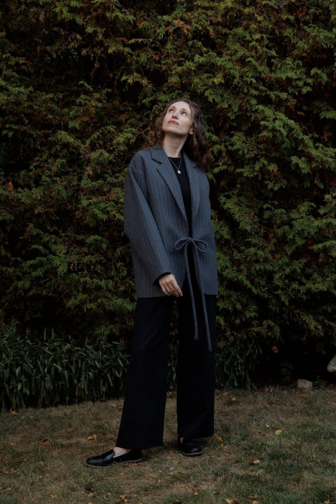 Eliza Faulkner Mara Coat - Grey Pinstripe (In - Store) - Victoire BoutiqueEliza FaulknerOuterwear Ottawa Boutique Shopping Clothing