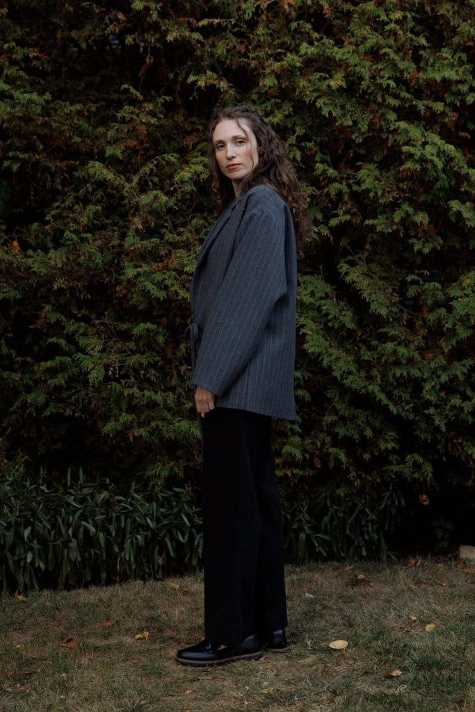 Eliza Faulkner Mara Coat - Grey Pinstripe (In - Store) - Victoire BoutiqueEliza FaulknerOuterwear Ottawa Boutique Shopping Clothing