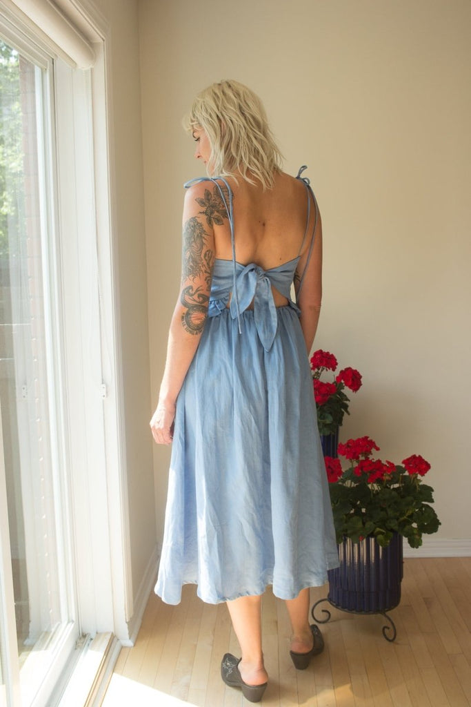 Eliza Faulkner Tessa Dress (Blue Linen) - Victoire BoutiqueEliza FaulknerDresses Ottawa Boutique Shopping Clothing