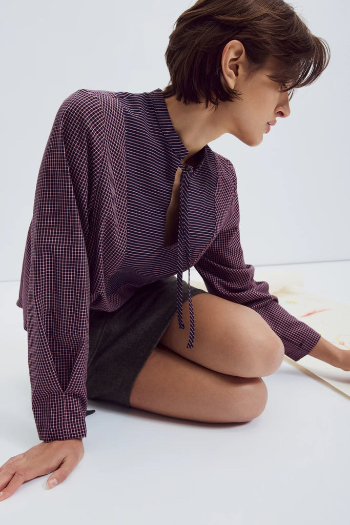 Eve Gravel Adeona Blouse - Navy/Burgundy (Pre - Order) - Victoire BoutiqueEve GravelShirts & Tops Ottawa Boutique Shopping Clothing