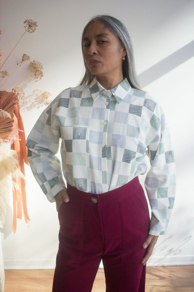 Eve Gravel Celeste Top - Chess Lines (In - Store) - Victoire BoutiqueEve GravelShirts & Tops Ottawa Boutique Shopping Clothing