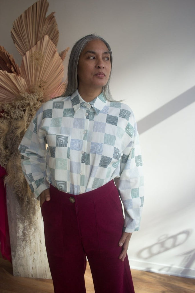 Eve Gravel Celeste Top - Chess Lines (In - Store) - Victoire BoutiqueEve GravelShirts & Tops Ottawa Boutique Shopping Clothing