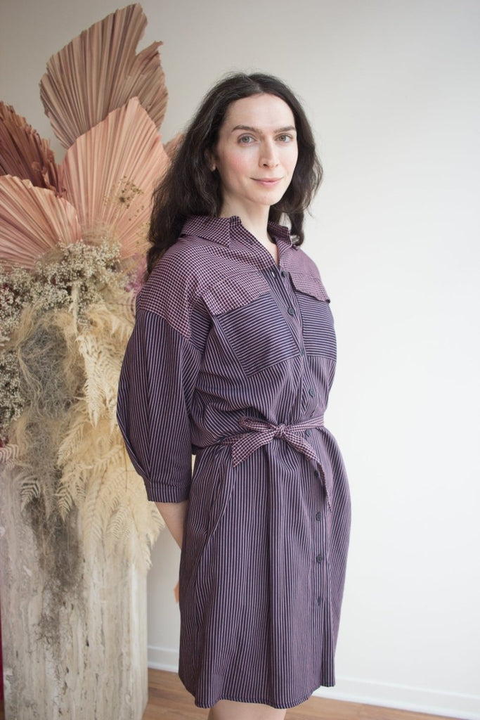 Eve Gravel Damia Shirt Dress - Navy/Burgundy (Online Exclusive) - Victoire BoutiqueEve GravelDresses Ottawa Boutique Shopping Clothing