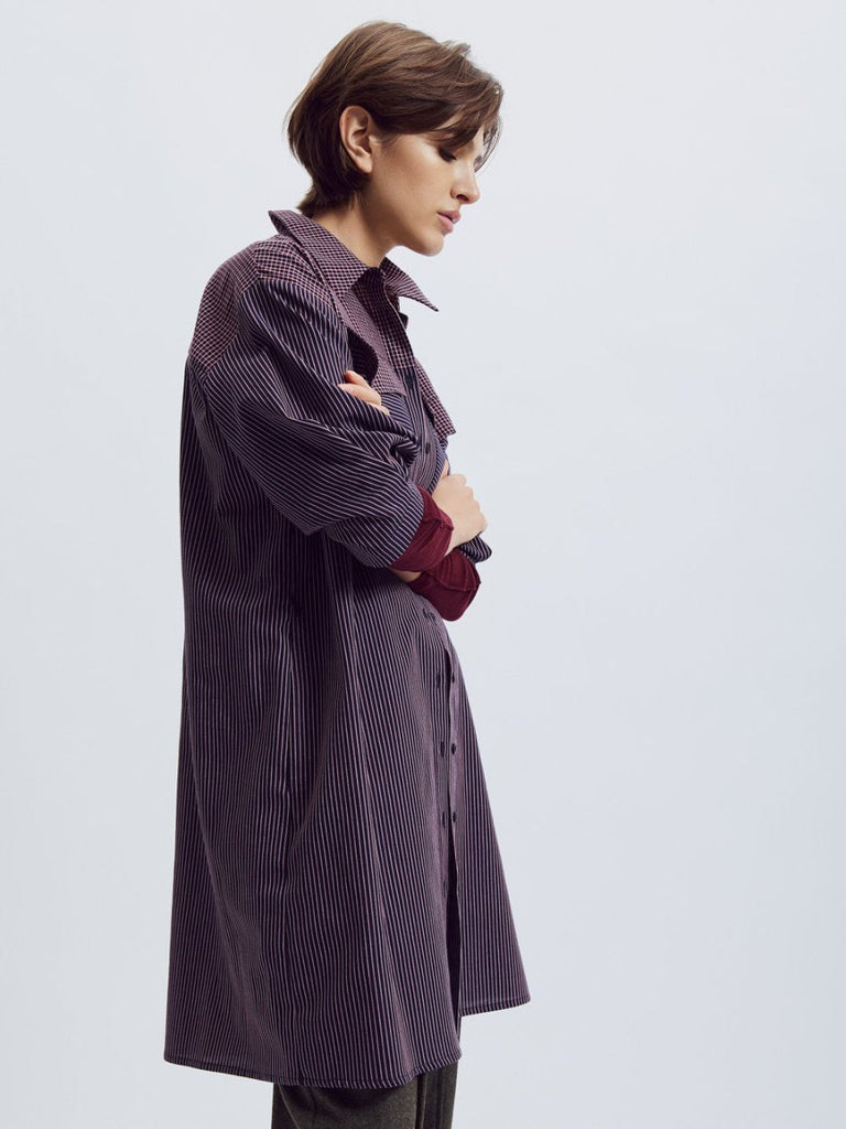 Eve Gravel Damia Shirt Dress - Navy/Burgundy (Online Exclusive) - Victoire BoutiqueEve GravelDresses Ottawa Boutique Shopping Clothing