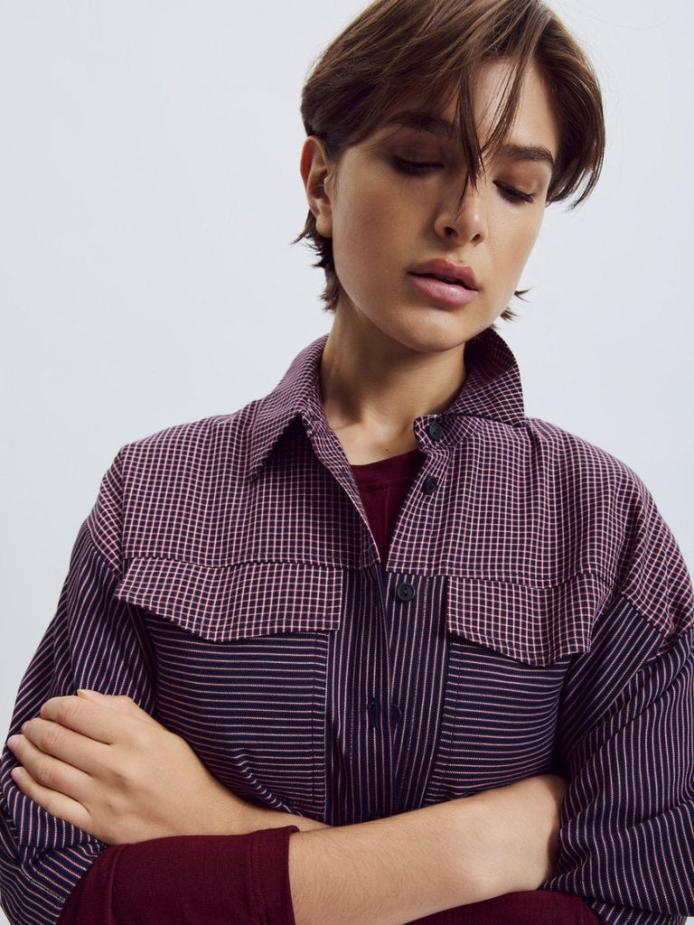 Eve Gravel Damia Shirt Dress - Navy/Burgundy (Online Exclusive) - Victoire BoutiqueEve GravelDresses Ottawa Boutique Shopping Clothing