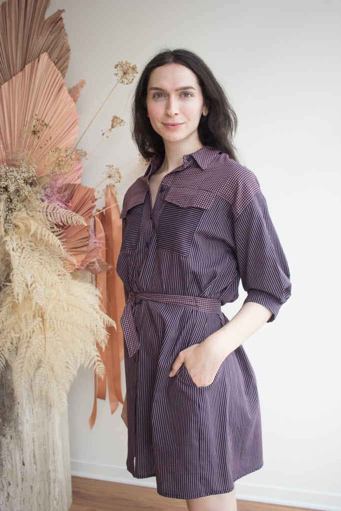 Eve Gravel Damia Shirt Dress - Navy/Burgundy (Online Exclusive) - Victoire BoutiqueEve GravelDresses Ottawa Boutique Shopping Clothing