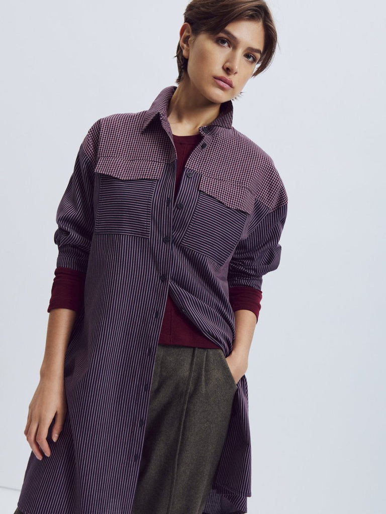 Eve Gravel Damia Shirt Dress - Navy/Burgundy (Online Exclusive) - Victoire BoutiqueEve GravelDresses Ottawa Boutique Shopping Clothing