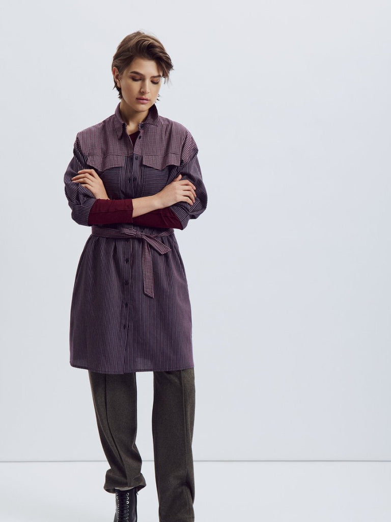Eve Gravel Damia Shirt Dress - Navy/Burgundy (Online Exclusive) - Victoire BoutiqueEve GravelDresses Ottawa Boutique Shopping Clothing
