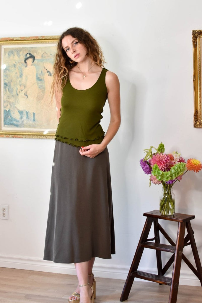 Eve Gravel Joan Skirt - Khaki (In - Store) - Victoire BoutiqueEve GravelSkirts Ottawa Boutique Shopping Clothing