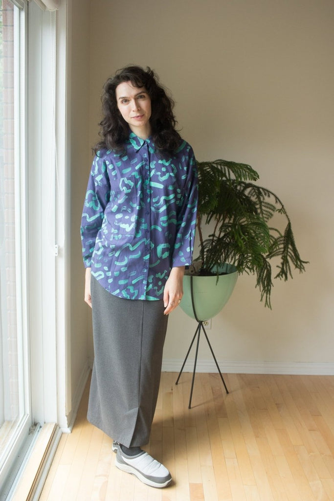 Eve Gravel Kalena Shirt - Navy & Turquoise (In - Store) - Victoire BoutiqueEve GravelTops Ottawa Boutique Shopping Clothing