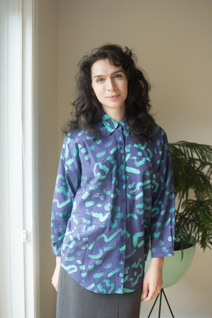 Eve Gravel Kalena Shirt - Navy & Turquoise (In - Store) - Victoire BoutiqueEve GravelTops Ottawa Boutique Shopping Clothing