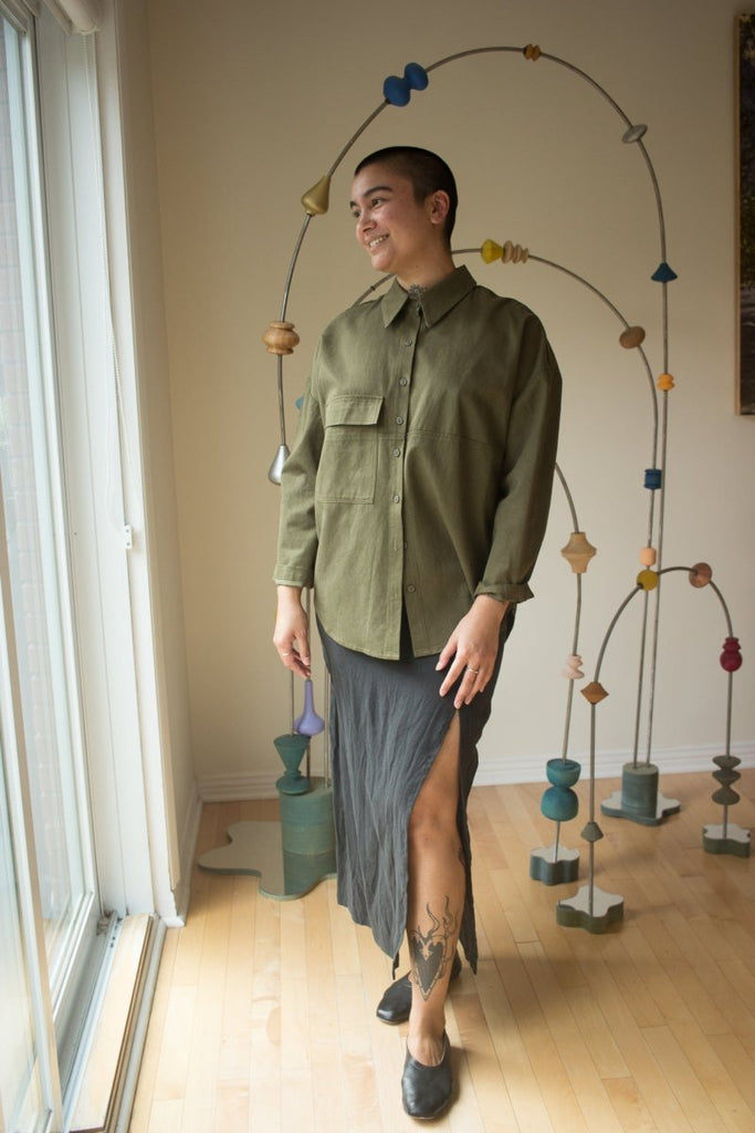 Eve Gravel Kita Shirt - Khaki (In Store) - Victoire BoutiqueEve GravelTops Ottawa Boutique Shopping Clothing