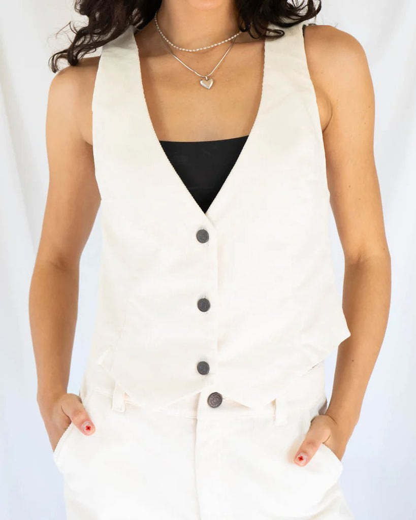 Hijulez Mini George Cord Vest (Off - White) - Victoire Boutiquehijulezvest Ottawa Boutique Shopping Clothing