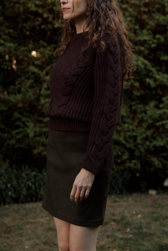 Hilary MacMillan Long Cable Knit Sweater (Brown) - Victoire BoutiqueHilary MacMillanknits Ottawa Boutique Shopping Clothing