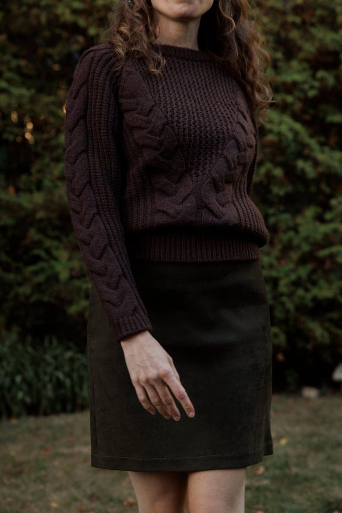 Hilary MacMillan Long Cable Knit Sweater (Brown) - Victoire BoutiqueHilary MacMillanknits Ottawa Boutique Shopping Clothing