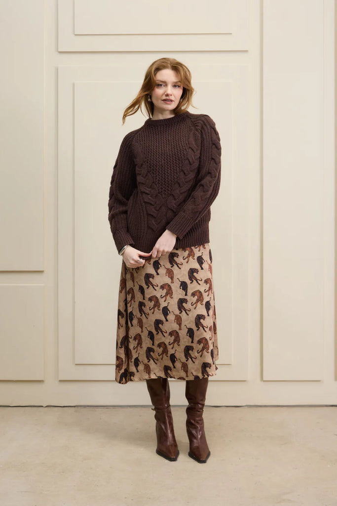 Hilary MacMillan Long Cable Knit Sweater (Brown) - Victoire BoutiqueHilary MacMillanknits Ottawa Boutique Shopping Clothing